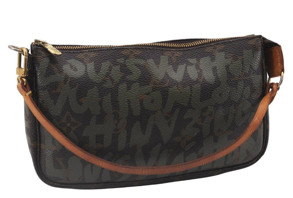 Authentic LOUIS VUITTON Monogram Graffiti Pochette Accessoires Pouch Green 0861B