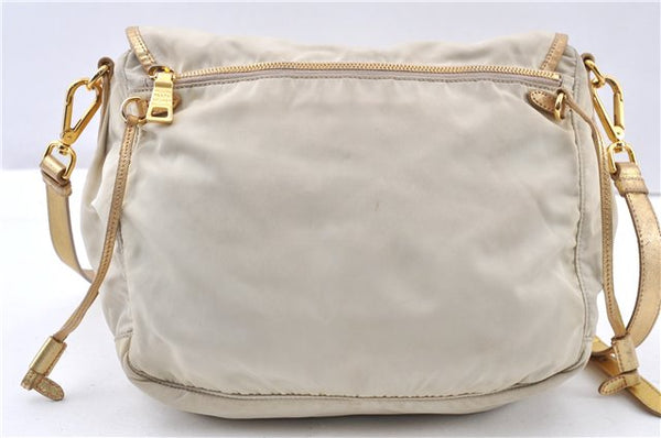 Authentic PRADA Nylon Tessuto Saffiano Leather Shoulder Cross Bag Ivory 0862G