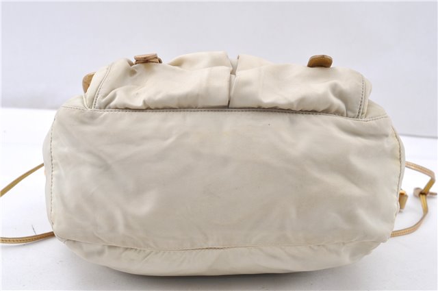 Authentic PRADA Nylon Tessuto Saffiano Leather Shoulder Cross Bag Ivory 0862G