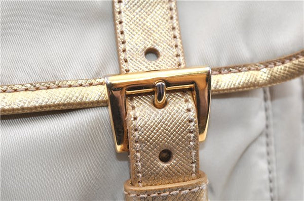 Authentic PRADA Nylon Tessuto Saffiano Leather Shoulder Cross Bag Ivory 0862G