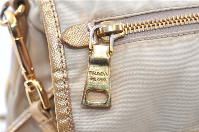 Authentic PRADA Nylon Tessuto Saffiano Leather Shoulder Cross Bag Ivory 0862G