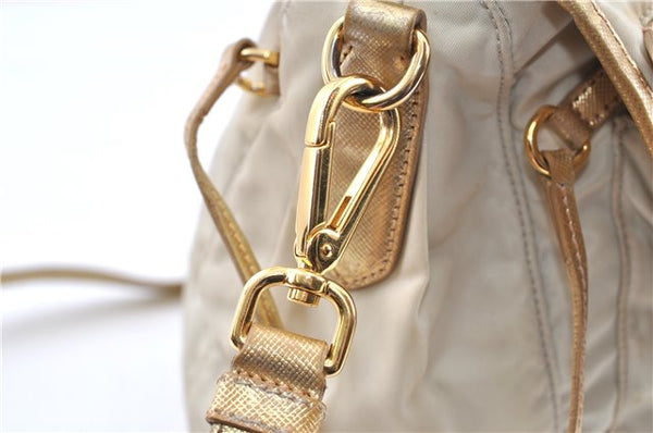 Authentic PRADA Nylon Tessuto Saffiano Leather Shoulder Cross Bag Ivory 0862G
