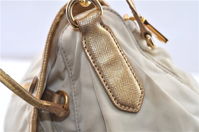 Authentic PRADA Nylon Tessuto Saffiano Leather Shoulder Cross Bag Ivory 0862G
