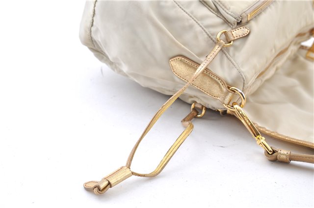 Authentic PRADA Nylon Tessuto Saffiano Leather Shoulder Cross Bag Ivory 0862G