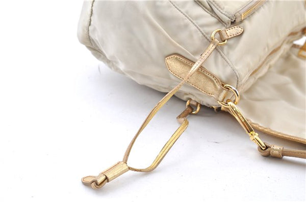 Authentic PRADA Nylon Tessuto Saffiano Leather Shoulder Cross Bag Ivory 0862G
