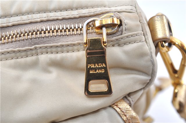 Authentic PRADA Nylon Tessuto Saffiano Leather Shoulder Cross Bag Ivory 0862G