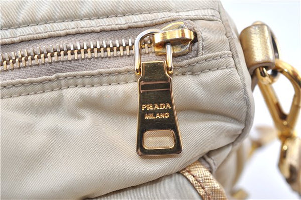 Authentic PRADA Nylon Tessuto Saffiano Leather Shoulder Cross Bag Ivory 0862G