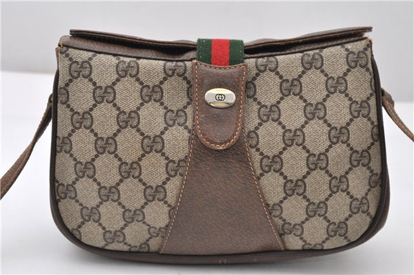 Authentic GUCCI Web Sherry Line Shoulder Cross Bag GG PVC Leather Brown 0866G