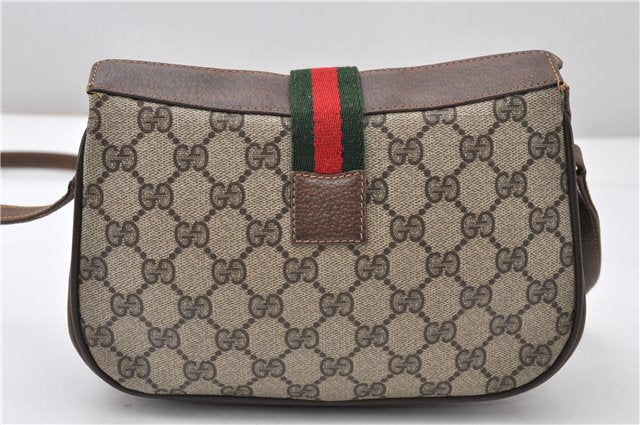 Authentic GUCCI Web Sherry Line Shoulder Cross Bag GG PVC Leather Brown 0866G