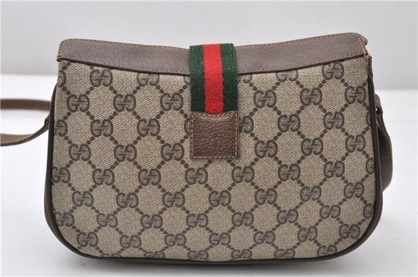 Authentic GUCCI Web Sherry Line Shoulder Cross Bag GG PVC Leather Brown 0866G