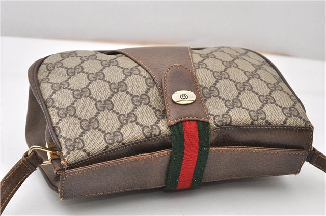 Authentic GUCCI Web Sherry Line Shoulder Cross Bag GG PVC Leather Brown 0866G