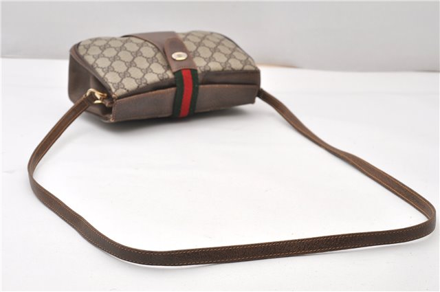 Authentic GUCCI Web Sherry Line Shoulder Cross Bag GG PVC Leather Brown 0866G