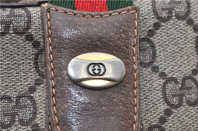 Authentic GUCCI Web Sherry Line Shoulder Cross Bag GG PVC Leather Brown 0866G