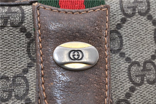 Authentic GUCCI Web Sherry Line Shoulder Cross Bag GG PVC Leather Brown 0866G