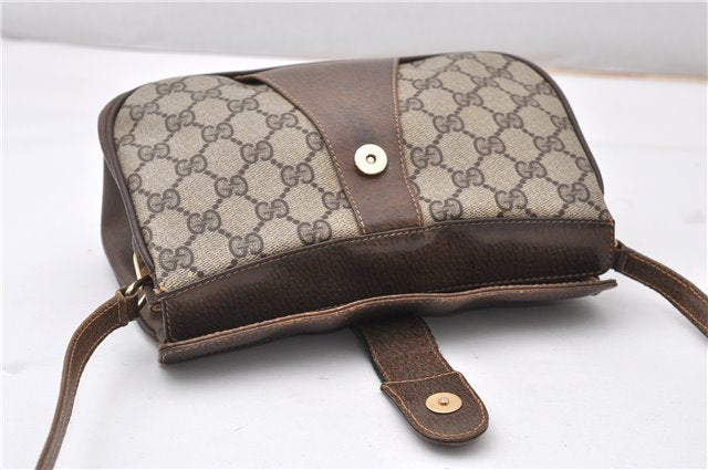 Authentic GUCCI Web Sherry Line Shoulder Cross Bag GG PVC Leather Brown 0866G