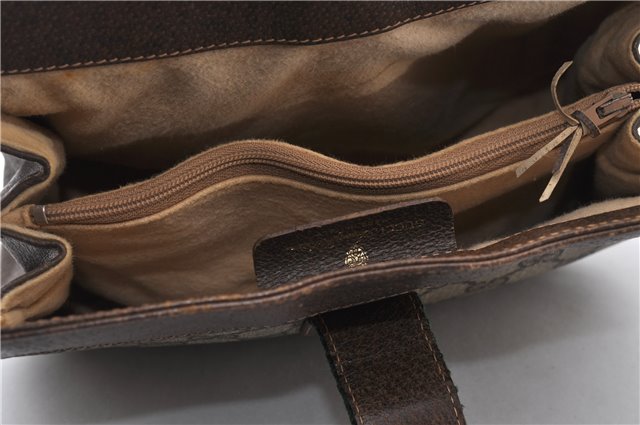 Authentic GUCCI Web Sherry Line Shoulder Cross Bag GG PVC Leather Brown 0866G