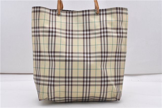 Authentic BURBERRY Check Shoulder Tote Bag Nylon Leather Light Yellow 0870G