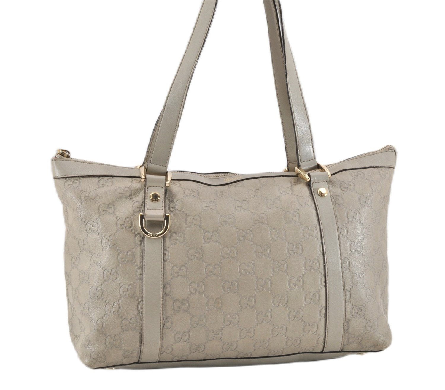 Authentic GUCCI Guccissima Abbey GG Leather Shoulder Tote Bag 141470 Ivory 0876G