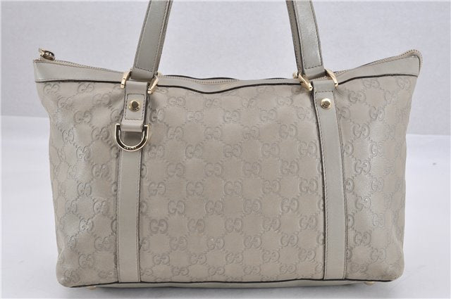 Authentic GUCCI Guccissima Abbey GG Leather Shoulder Tote Bag 141470 Ivory 0876G