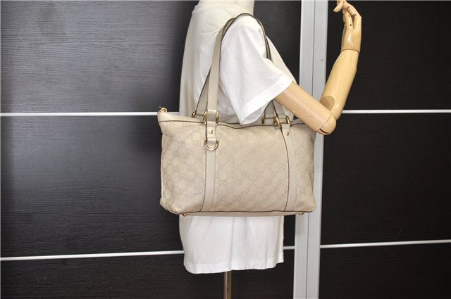 Authentic GUCCI Guccissima Abbey GG Leather Shoulder Tote Bag 141470 Ivory 0876G