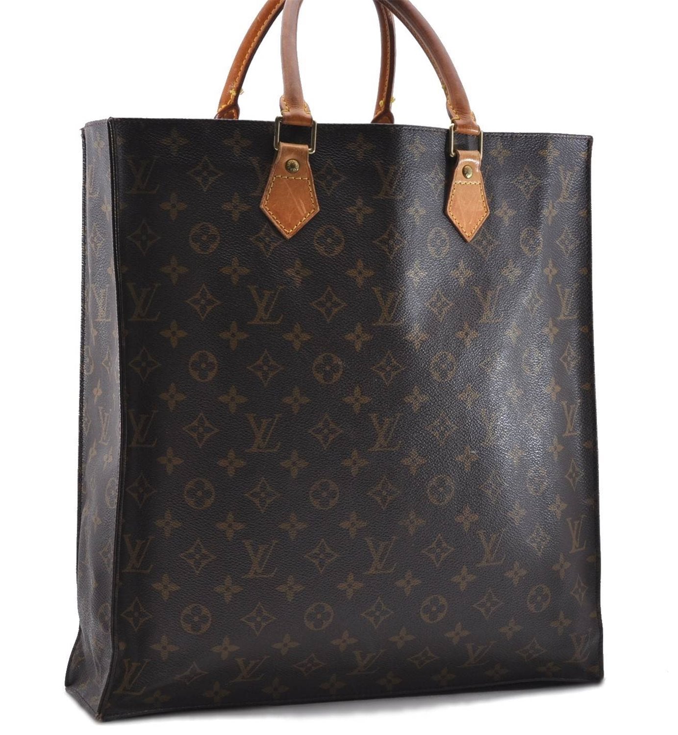 Authentic Louis Vuitton Monogram Sac Plat Hand Bag M51140 LV 0877D