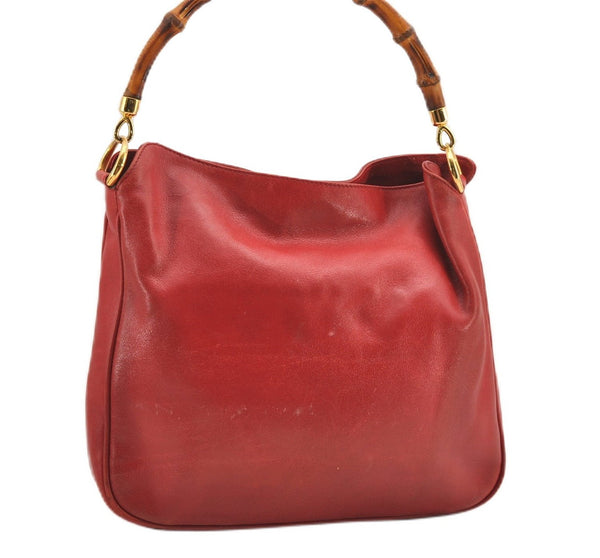 Authentic GUCCI Vintage Bamboo Shoulder Hand Bag Leather Red Junk 0877G