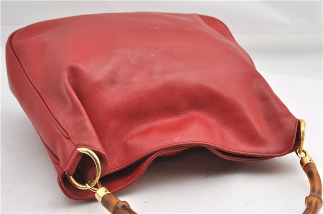 Authentic GUCCI Vintage Bamboo Shoulder Hand Bag Leather Red Junk 0877G