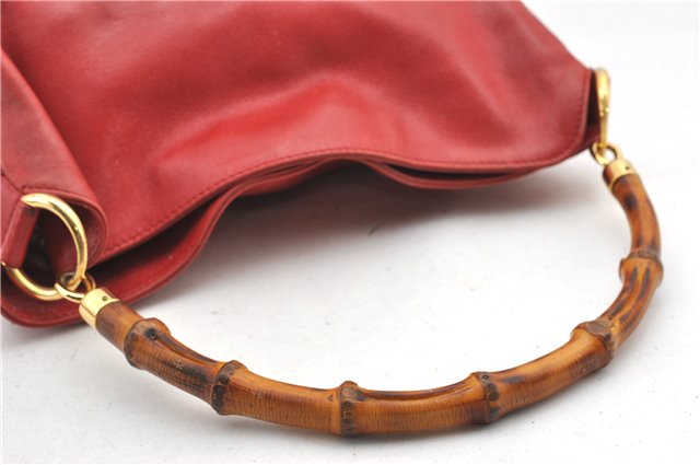 Authentic GUCCI Vintage Bamboo Shoulder Hand Bag Leather Red Junk 0877G
