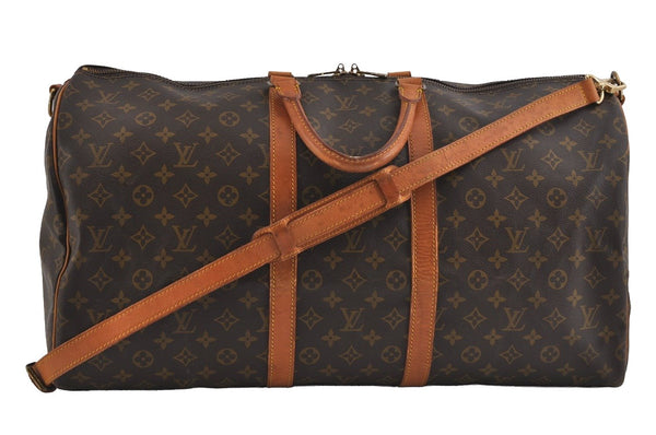 Authentic Louis Vuitton Monogram Keepall Bandouliere 55 M41414 Boston Bag 0878I