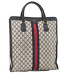 Authentic GUCCI Vintage Sherry Line Tote Hand Bag GG PVC Leather Navy 0880G