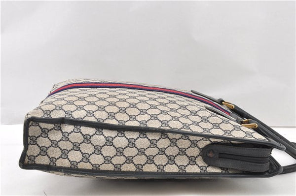 Authentic GUCCI Vintage Sherry Line Tote Hand Bag GG PVC Leather Navy 0880G