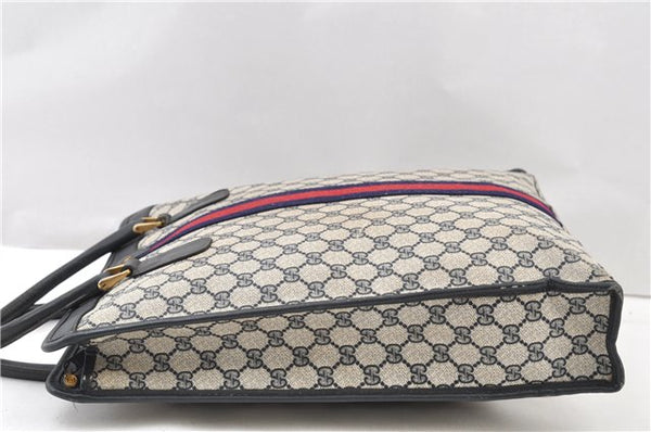 Authentic GUCCI Vintage Sherry Line Tote Hand Bag GG PVC Leather Navy 0880G