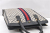 Authentic GUCCI Vintage Sherry Line Tote Hand Bag GG PVC Leather Navy 0880G
