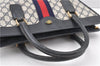 Authentic GUCCI Vintage Sherry Line Tote Hand Bag GG PVC Leather Navy 0880G