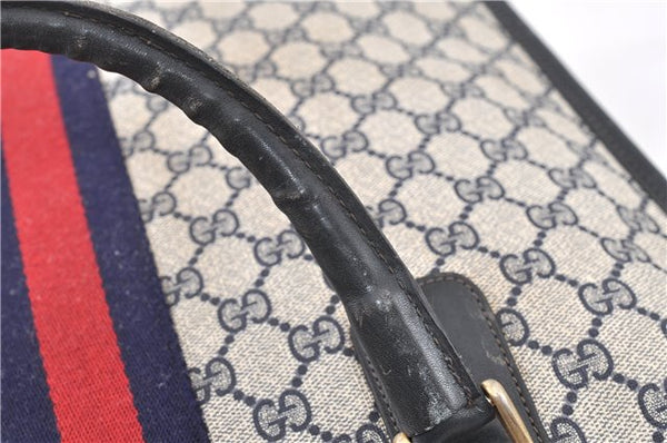Authentic GUCCI Vintage Sherry Line Tote Hand Bag GG PVC Leather Navy 0880G
