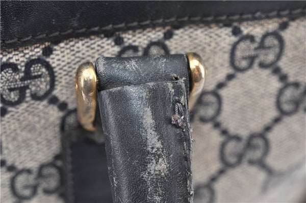 Authentic GUCCI Vintage Sherry Line Tote Hand Bag GG PVC Leather Navy 0880G