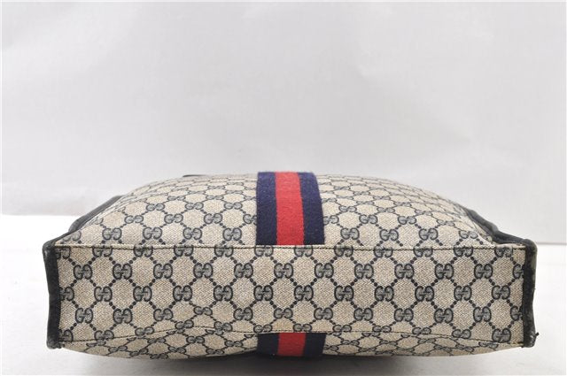 Authentic GUCCI Vintage Sherry Line Tote Hand Bag GG PVC Leather Navy 0880G