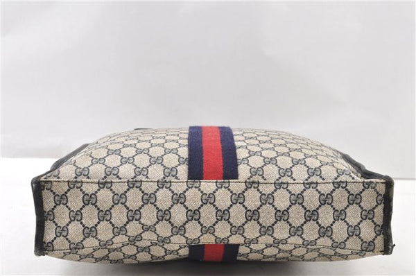 Authentic GUCCI Vintage Sherry Line Tote Hand Bag GG PVC Leather Navy 0880G