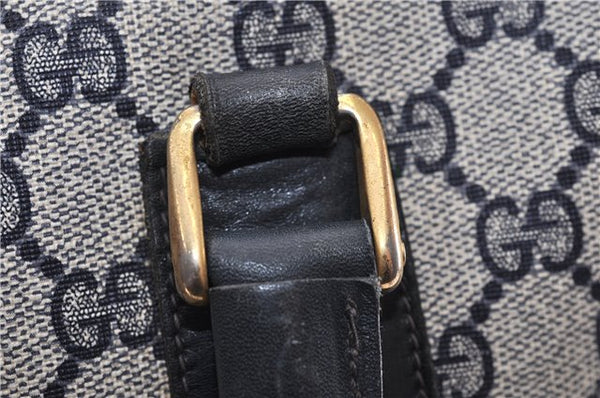 Authentic GUCCI Vintage Sherry Line Tote Hand Bag GG PVC Leather Navy 0880G