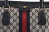 Authentic GUCCI Vintage Sherry Line Tote Hand Bag GG PVC Leather Navy 0880G
