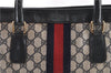 Authentic GUCCI Vintage Sherry Line Tote Hand Bag GG PVC Leather Navy 0880G