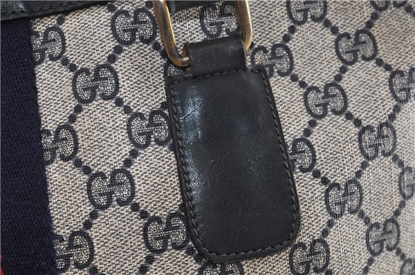Authentic GUCCI Vintage Sherry Line Tote Hand Bag GG PVC Leather Navy 0880G