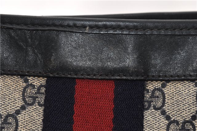 Authentic GUCCI Vintage Sherry Line Tote Hand Bag GG PVC Leather Navy 0880G