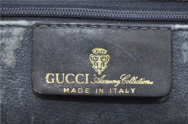 Authentic GUCCI Vintage Sherry Line Tote Hand Bag GG PVC Leather Navy 0880G