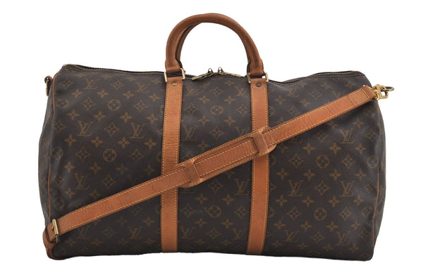 Authentic Louis Vuitton Monogram Keepall Bandouliere 50 M41416 Boston Bag 0880I