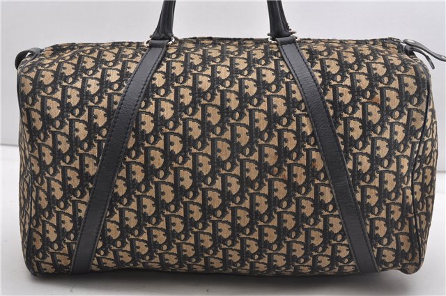 Authentic Christian Dior Trotter Hand Boston Bag Canvas Leather Blue 0881G