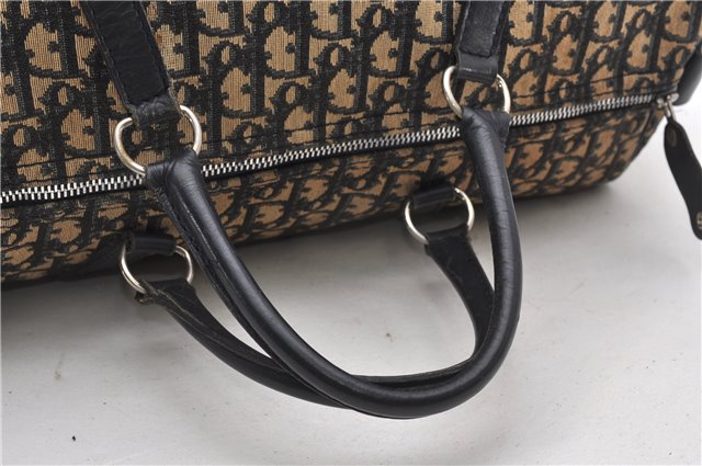 Authentic Christian Dior Trotter Hand Boston Bag Canvas Leather Blue 0881G