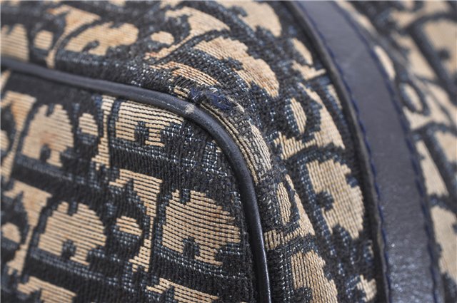 Authentic Christian Dior Trotter Hand Boston Bag Canvas Leather Blue 0881G