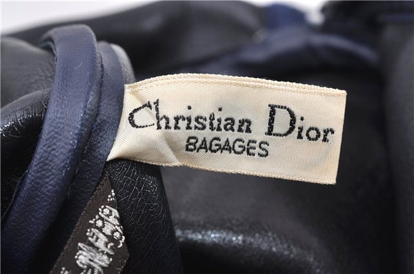 Authentic Christian Dior Trotter Hand Boston Bag Canvas Leather Blue 0881G