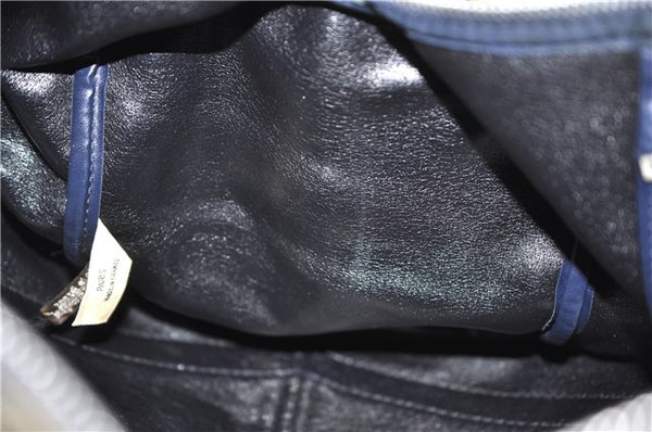 Authentic Christian Dior Trotter Hand Boston Bag Canvas Leather Blue 0881G